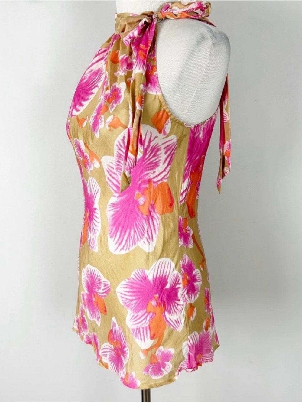 Cache Pink Floral Halter Tunic with Tan Accents - Picture 2 of 11